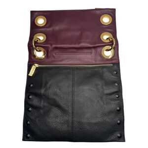 Hammitt Montana Large Reversible Crossbody Black Burgundy Purple Leather Gold
